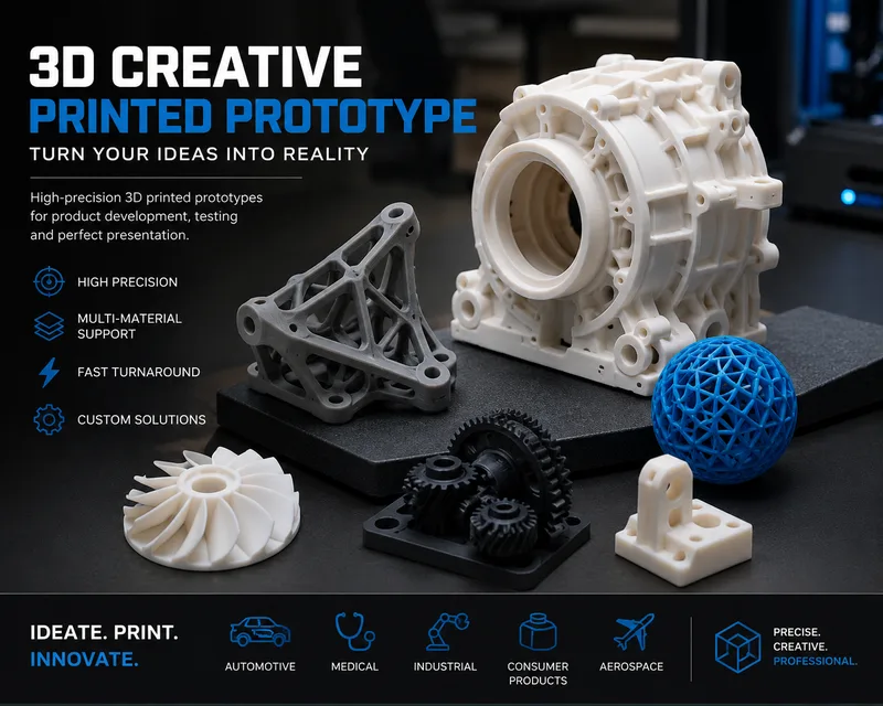 Set of high-precision 3D printed prototypes: gearbox, impeller, gear assembly and lattice sphere